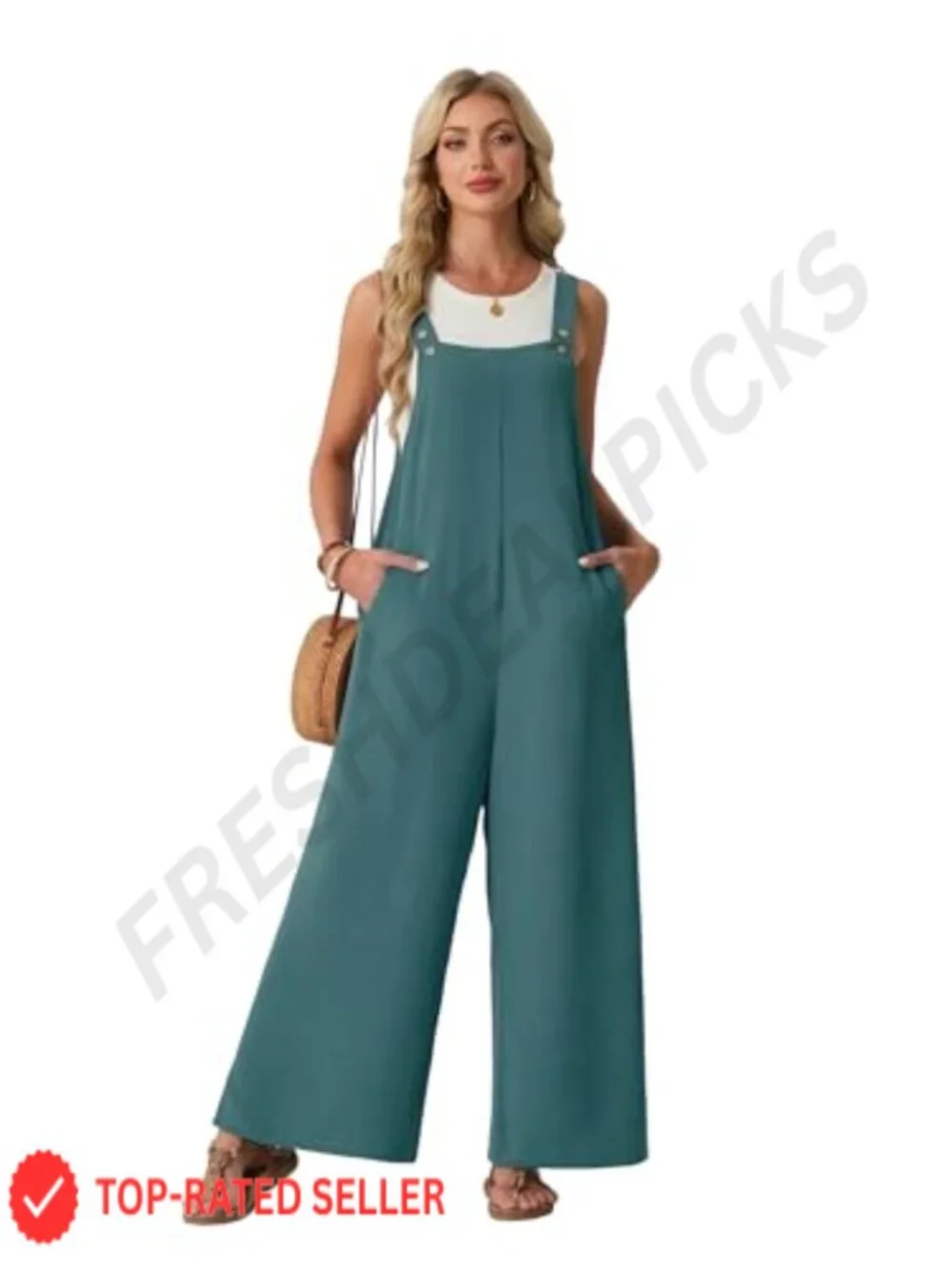 Women's Sleeveless Floral Wide Leg Jumpsuit Casual Summer Romper with Pockets
